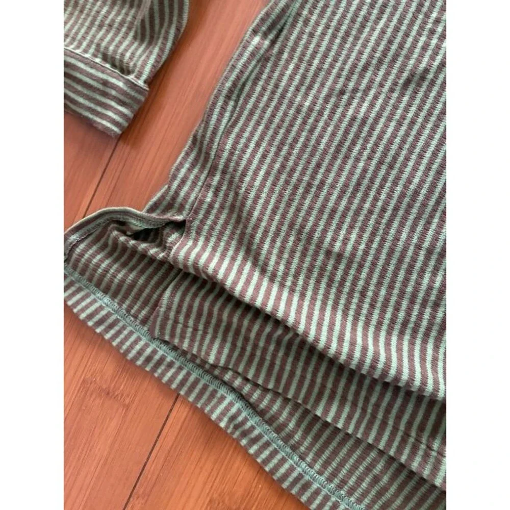 Free People Beach Better Days Button Down Shirt Women  Green Brown Striped Large